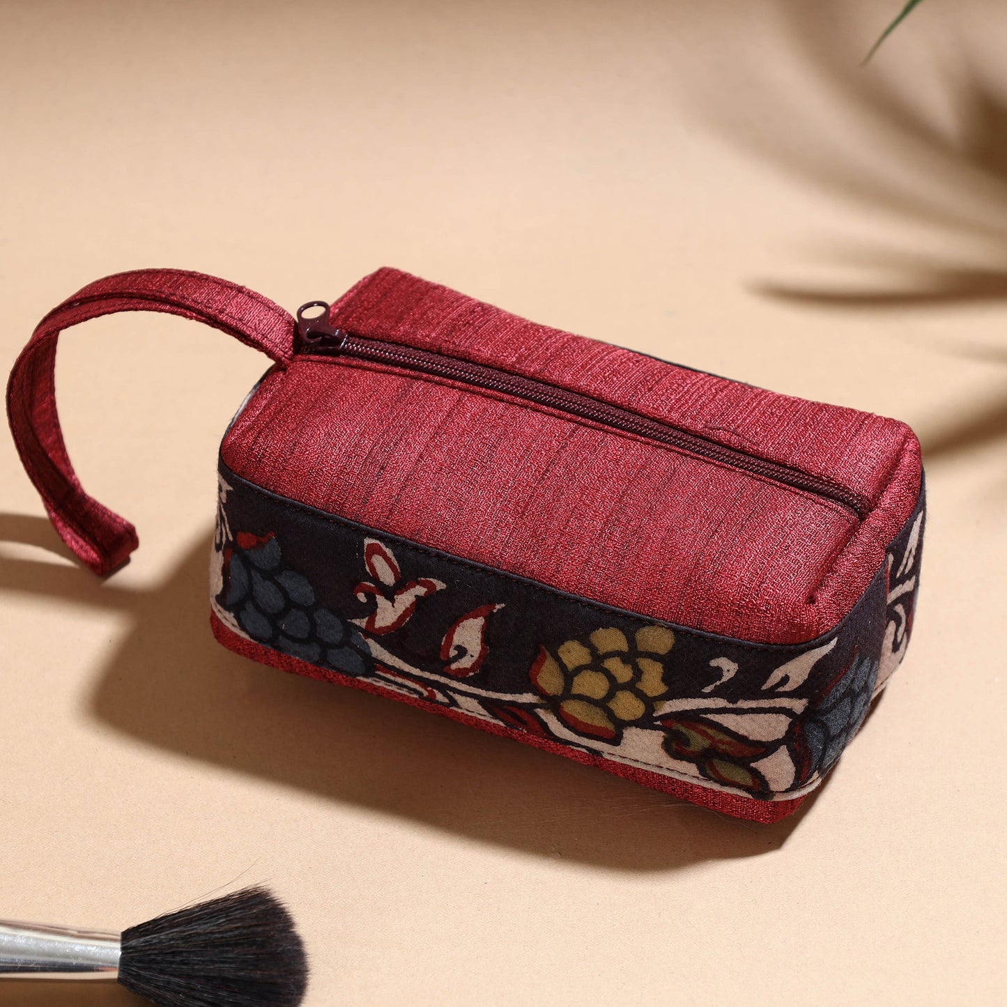  Handpainted Kalamkari Natural Dyed Ghicha Silk Multipurpose Cosmetic/Toiletry Pouch 