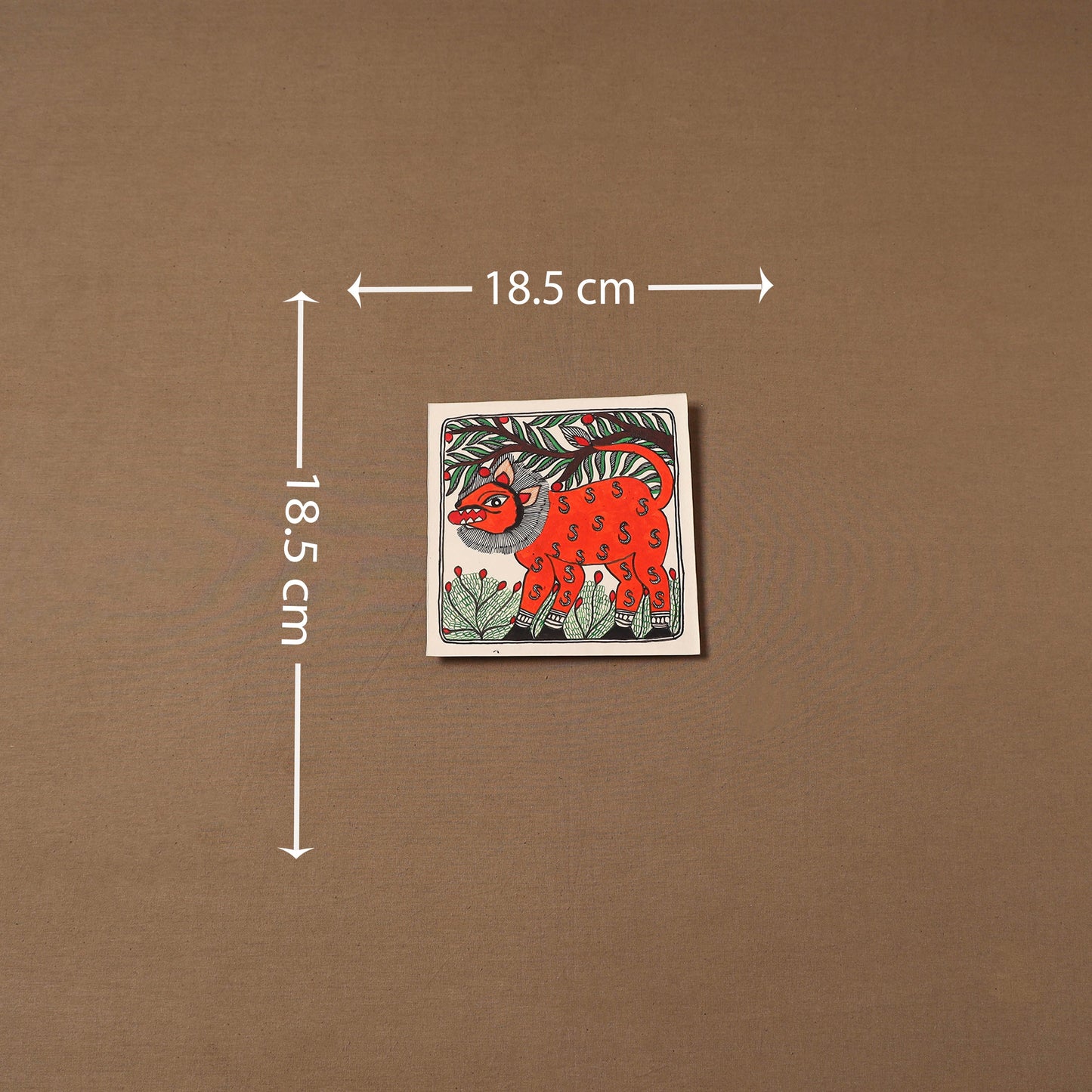 Handpainted madhubani painting by hira devi (7 x 7 in) 168