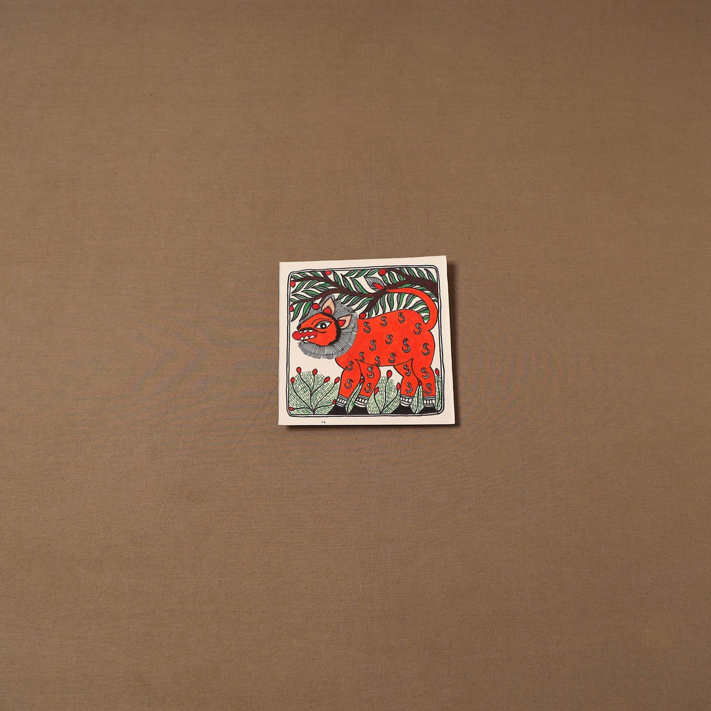 Handpainted madhubani painting by hira devi (7 x 7 in) 168