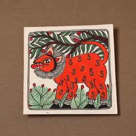 Handpainted madhubani painting by hira devi (7 x 7 in) 168