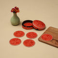Red - handpainted paper mache coaster with box (set of 6)