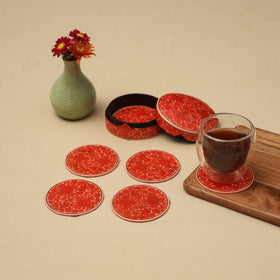 Red - handpainted paper mache coaster with box (set of 6)