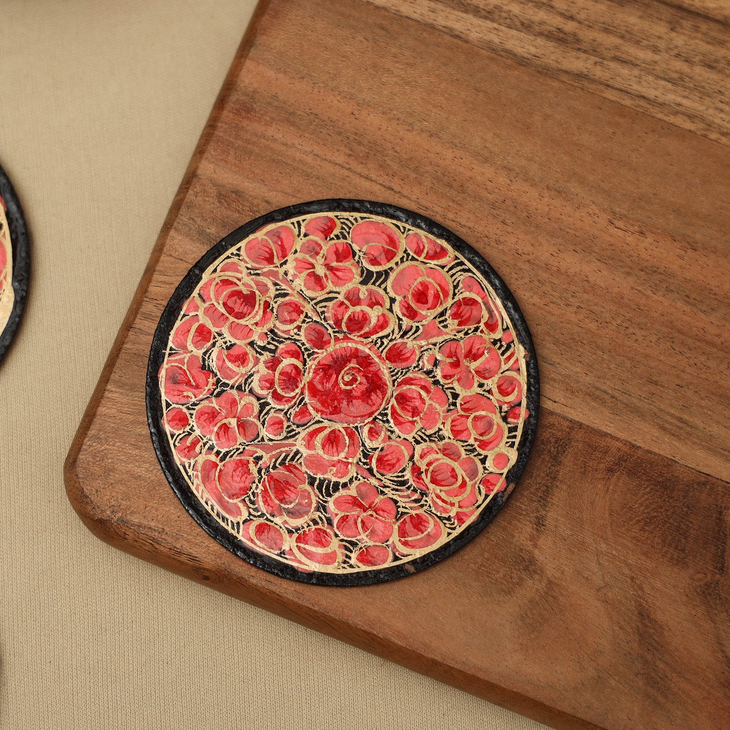 Red - handpainted paper mache coaster with box (set of 6)