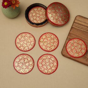 Red - handpainted paper mache coaster with box (set of 6)