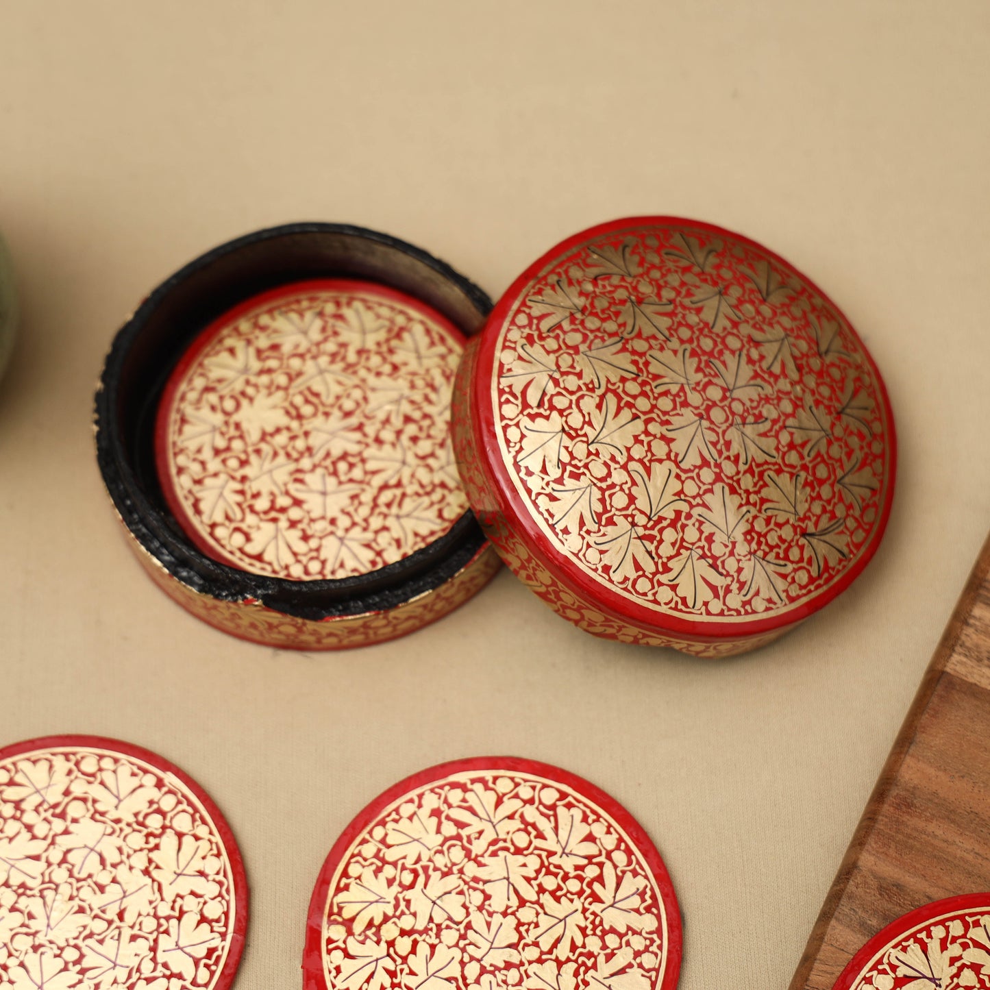 Red - handpainted paper mache coaster with box (set of 6)