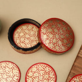 Red - handpainted paper mache coaster with box (set of 6)