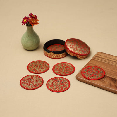 Red - handpainted paper mache coaster with box (set of 6)