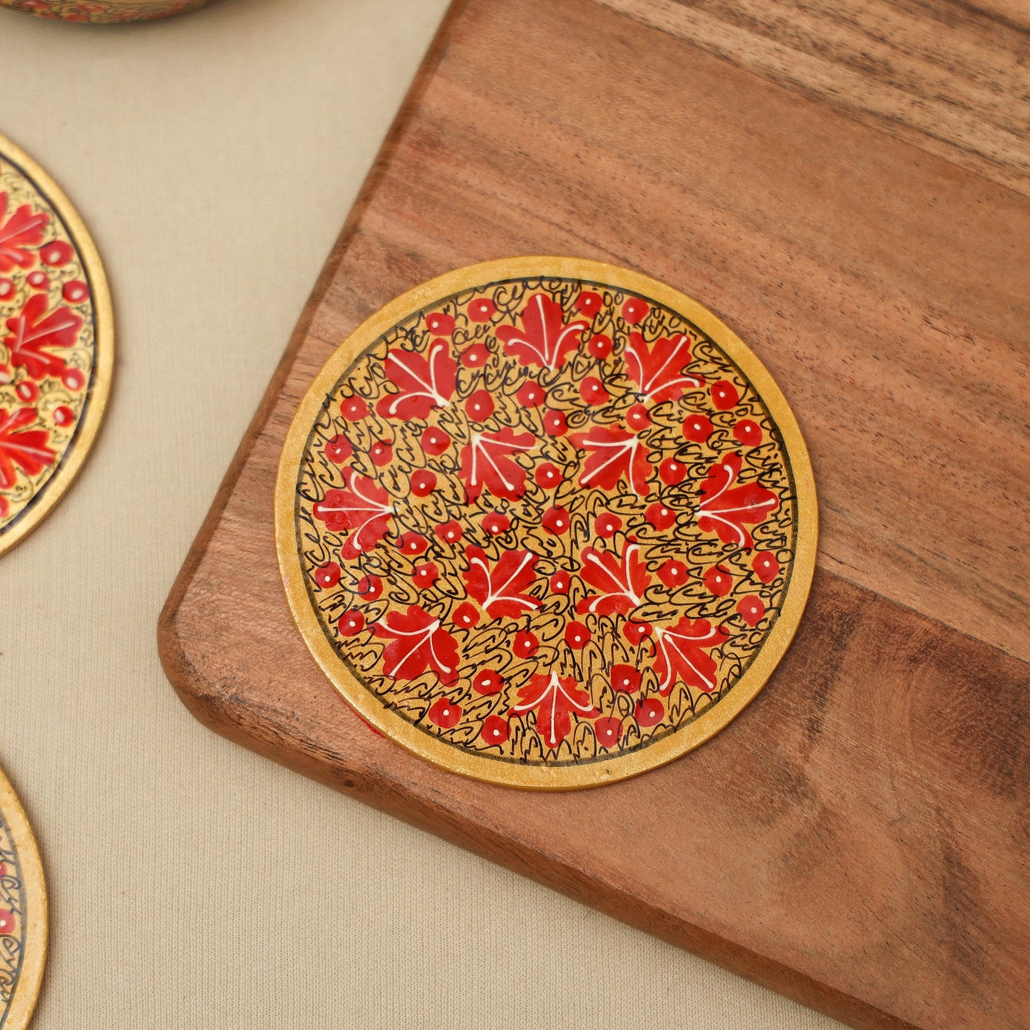 Red - handpainted paper mache coaster with box (set of 6)