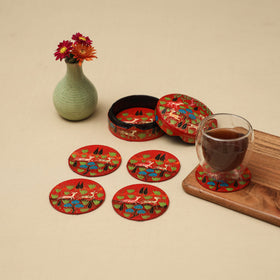 Red - handpainted paper mache coaster with box (set of 6)