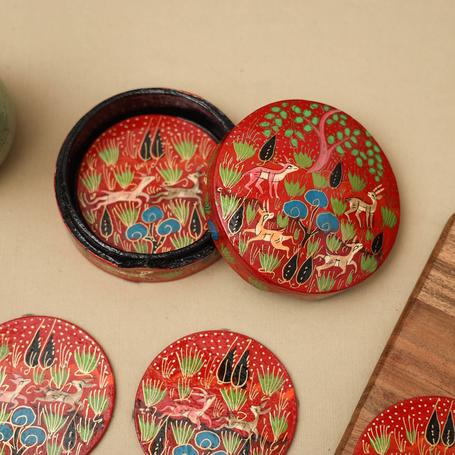 Red - handpainted paper mache coaster with box (set of 6)