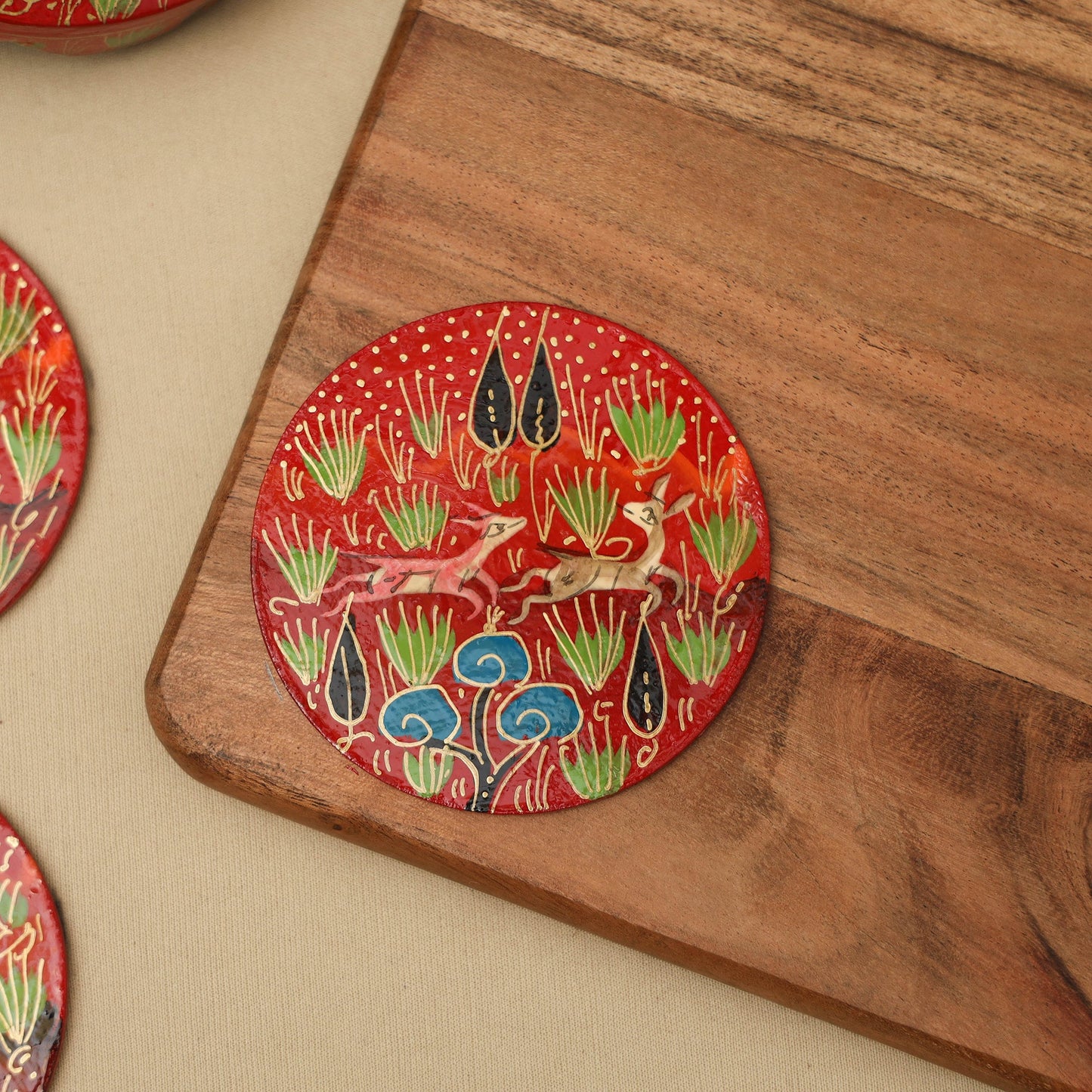 Red - handpainted paper mache coaster with box (set of 6)