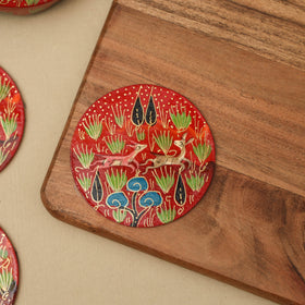 Red - handpainted paper mache coaster with box (set of 6)