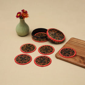 Red - handpainted paper mache coaster with box (set of 6)