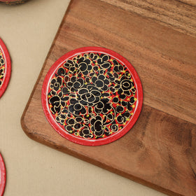 Red - handpainted paper mache coaster with box (set of 6)