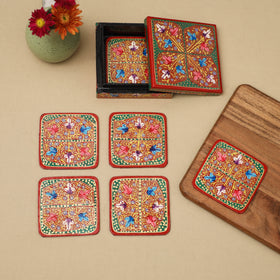 Red - handpainted paper mache coaster with box (set of 6)