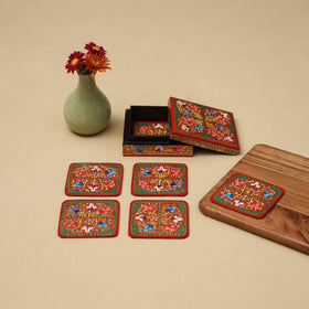 Red - handpainted paper mache coaster with box (set of 6)