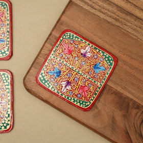 Red - handpainted paper mache coaster with box (set of 6)