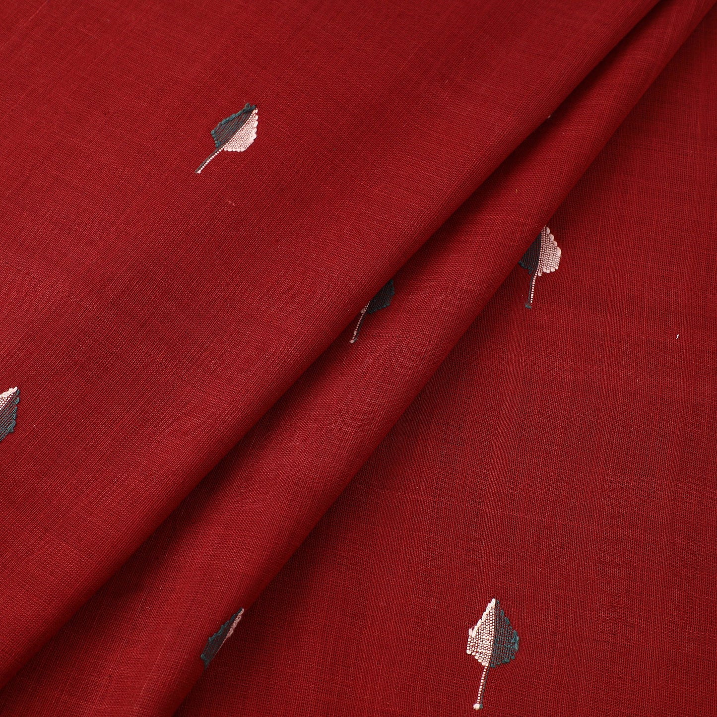 Red Handspun Handloom Natural Dyed Cotton Jamdani Fabric