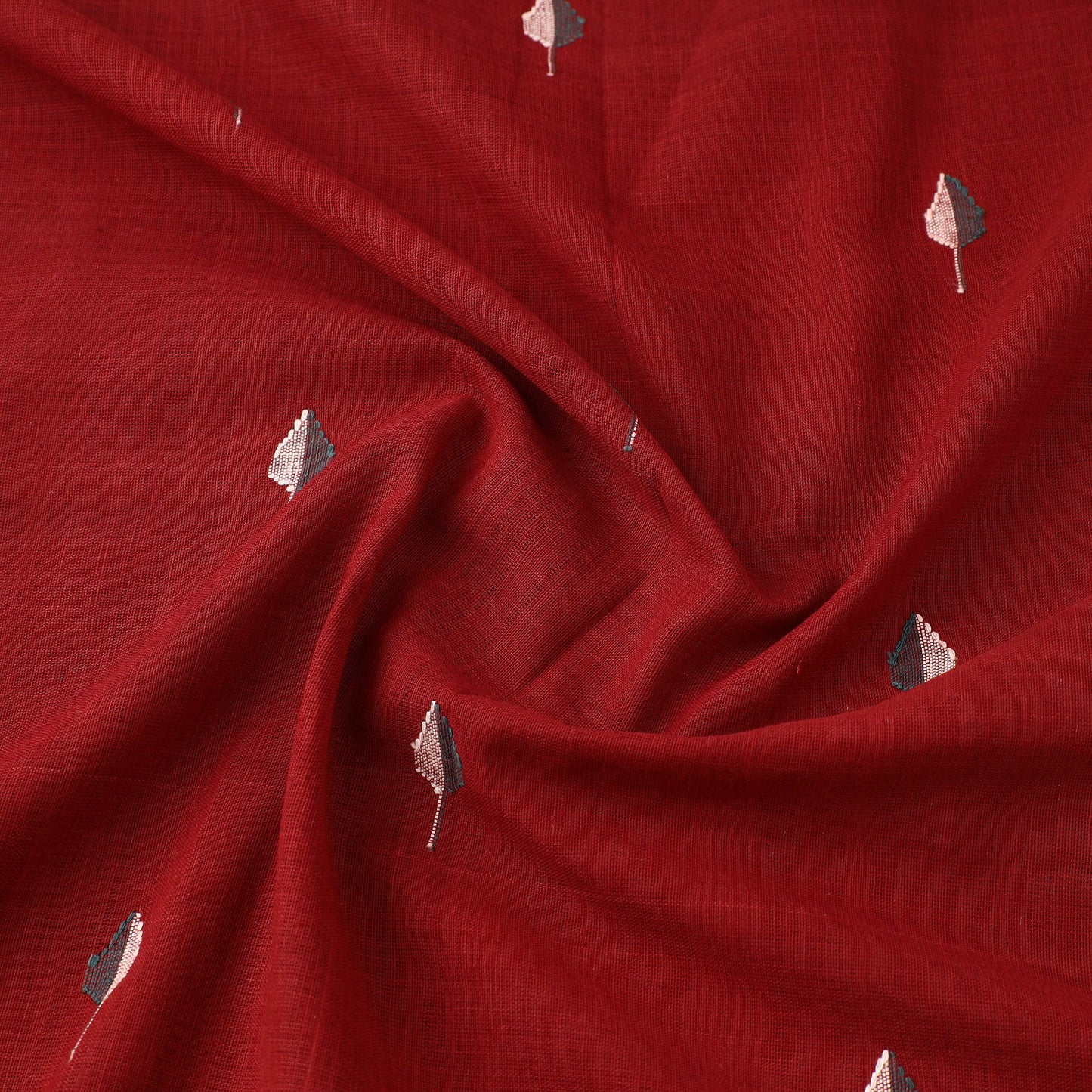 Red Handspun Handloom Natural Dyed Cotton Jamdani Fabric
