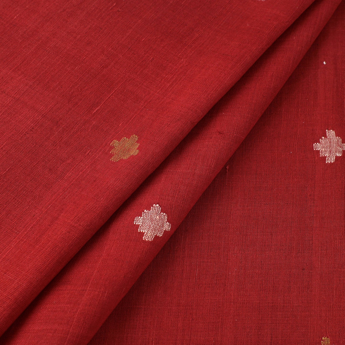 Red Handspun Handloom Natural Dyed Cotton Jamdani Fabric