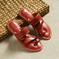 Red Handstitched Leather Flat Slippers