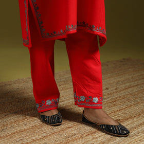 Red - handwoven aari embroidered kashmiri merino wool