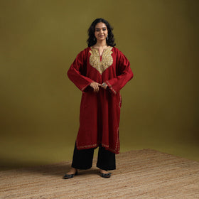 Handwoven aari hand embroidered kashmiri merino wool pheran