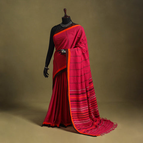 Red - handwoven cotton begumpuri saree 06 - handcrafted