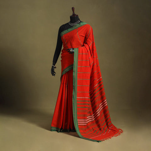 Red - handwoven cotton begumpuri saree 08 - handcrafted