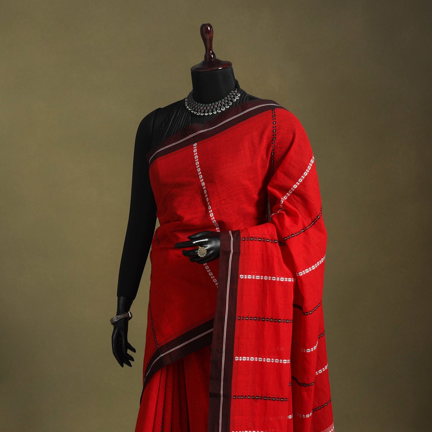 Red - handwoven cotton begumpuri saree 14 - handcrafted