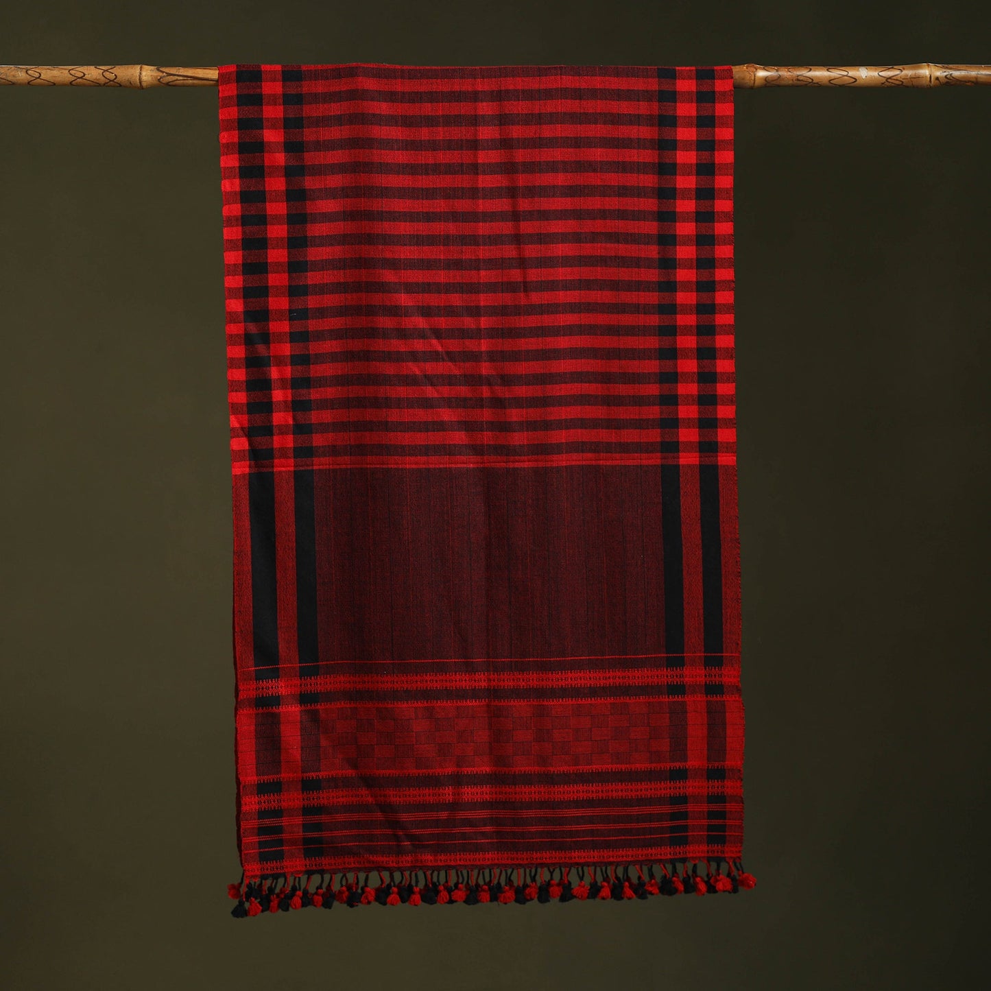 Red - handwoven merino wool kutch bhujodi stole 20