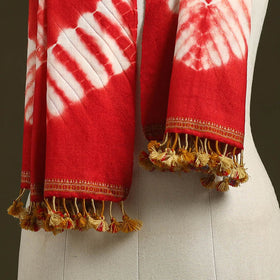 Red - handwoven merino wool tie-dye shibori stole 11