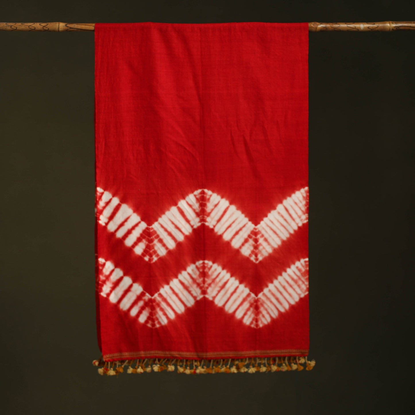 Red - handwoven merino wool tie-dye shibori stole 11