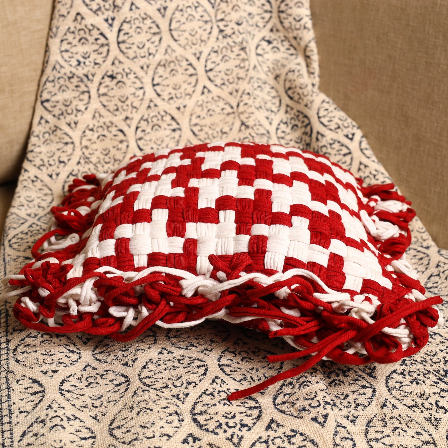 Handwoven Upcycled Cotton Cushion Cover 