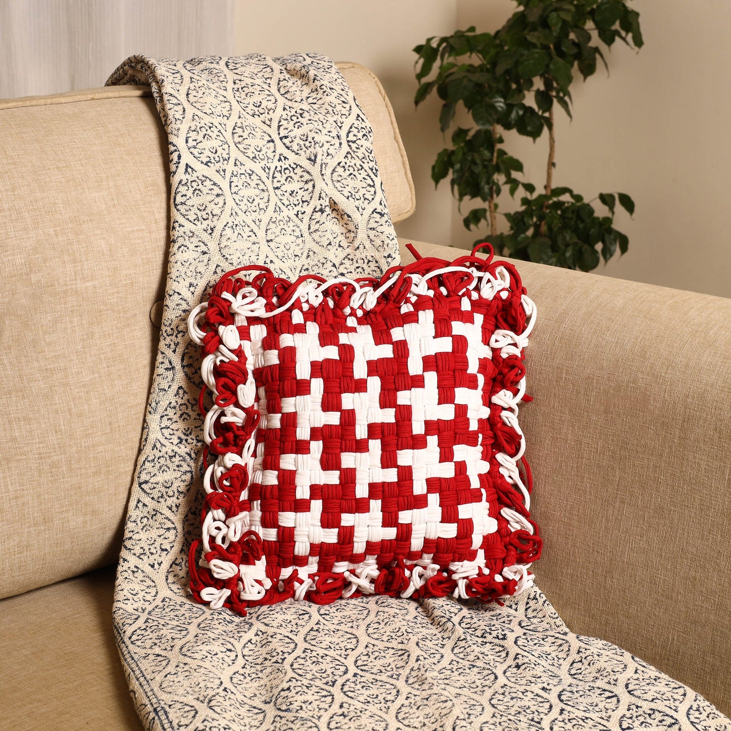  Handwoven Upcycled Cotton Cushion Cover 