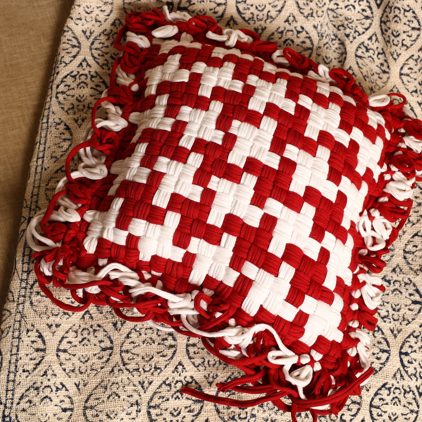  Handwoven Upcycled Cotton Cushion Cover 