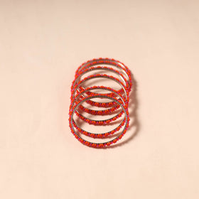 Red - hapur flower beadwork bangles by aagaz (set of 6) 11