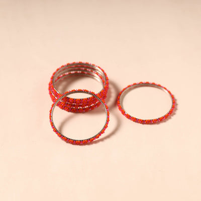 Red - hapur flower beadwork bangles by aagaz (set of 6) 11