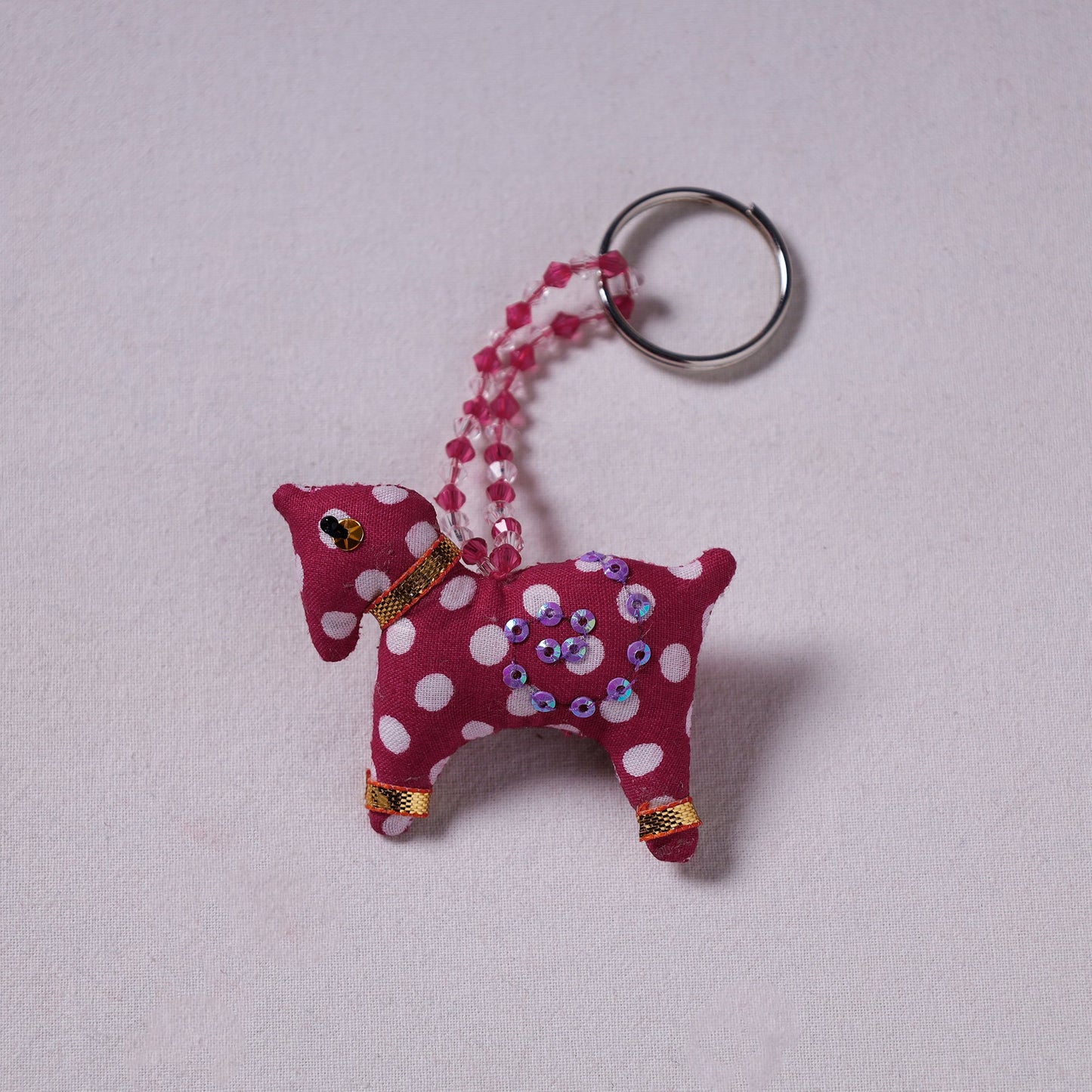 Red Handcrafted Fab Art & Beadwork Keychain
