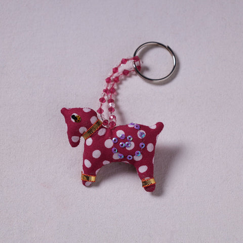 Red Handcrafted Fab Art & Beadwork Keychain