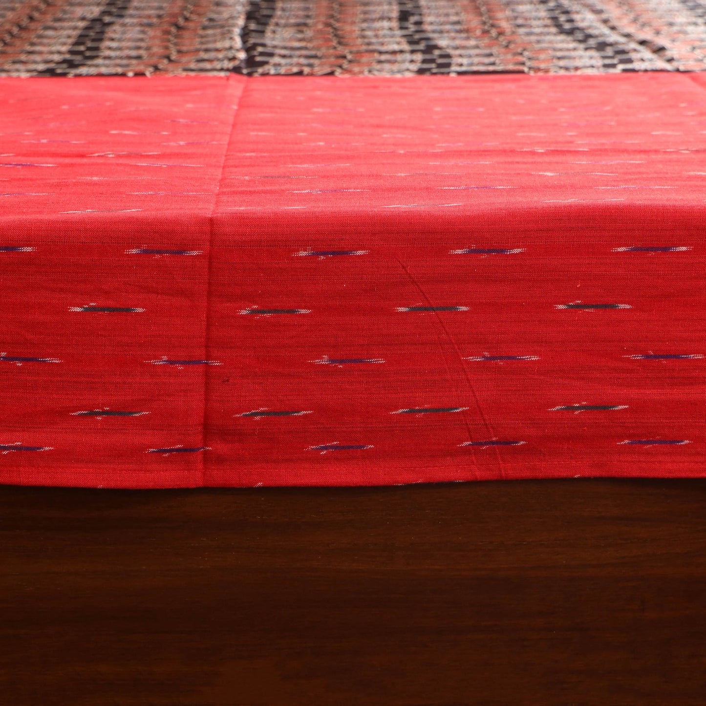 Red - ikat with modal silk patch cotton bedsheet set 34