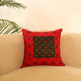 Red Ikat Cotton with Ajrakh Modal Silk Cushion Cover