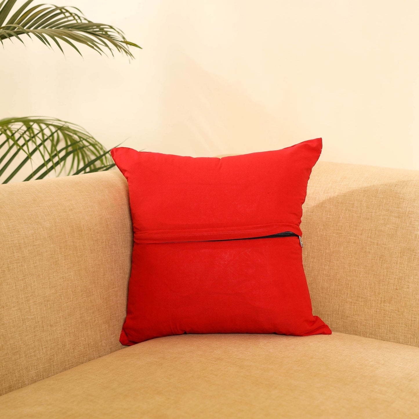  Red Ikat Cotton with Ajrakh Modal Silk Cushion Cover