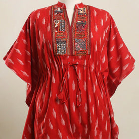 Ikat Cotton Kaftan with Desert Thread Embroidery (Short)