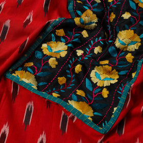 Red - ikat cotton unstitched kurta material with patchwork