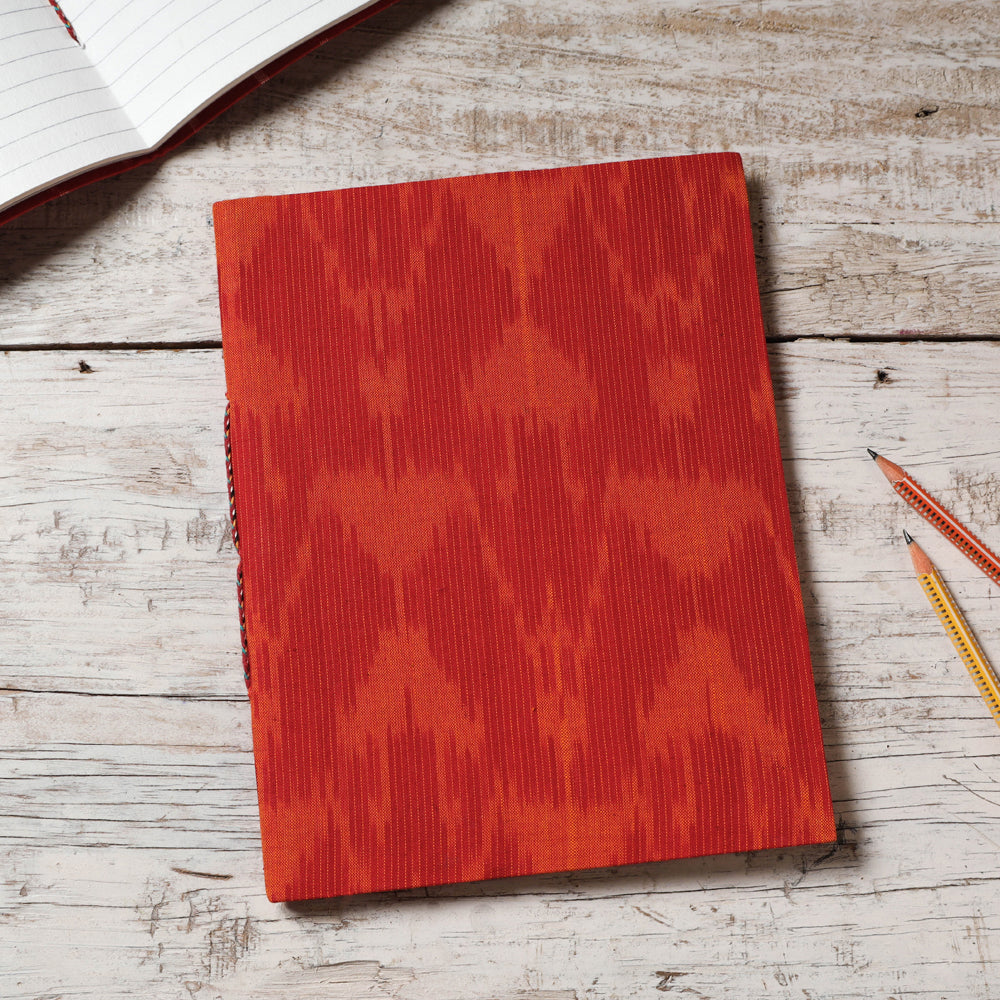 Red - Ikat Fabric Cover Handmade Paper Notebook (9 x 7 in)