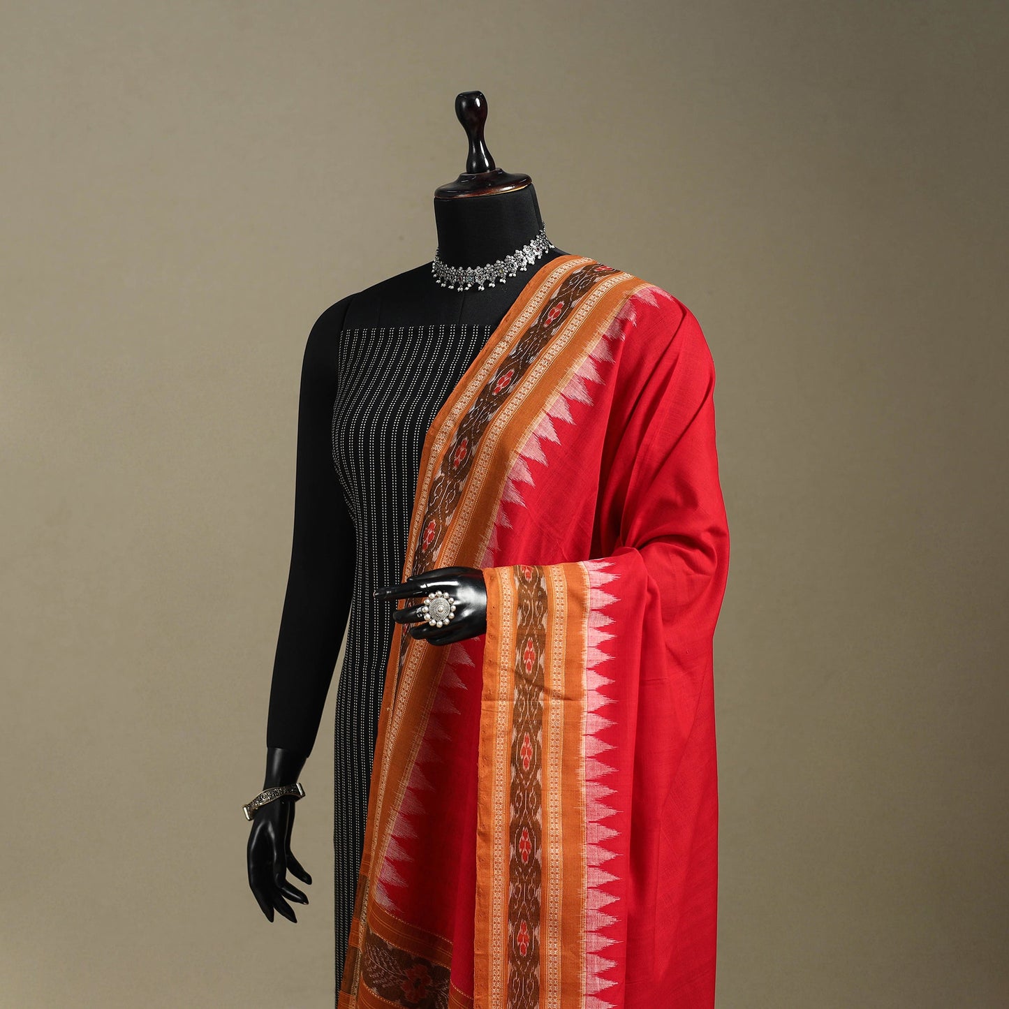 Red - ikat handloom cotton sambalpuri dupatta 20
