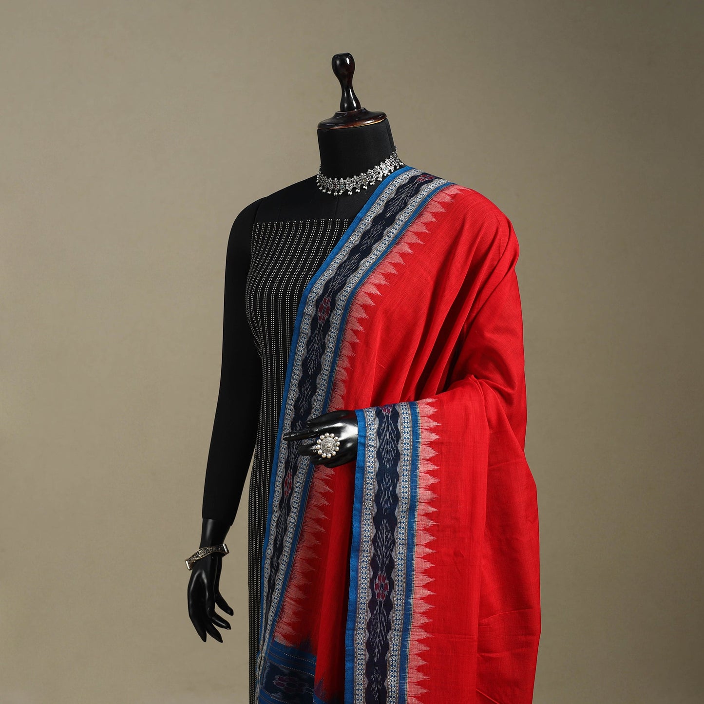 Red - ikat handloom cotton sambalpuri dupatta 43