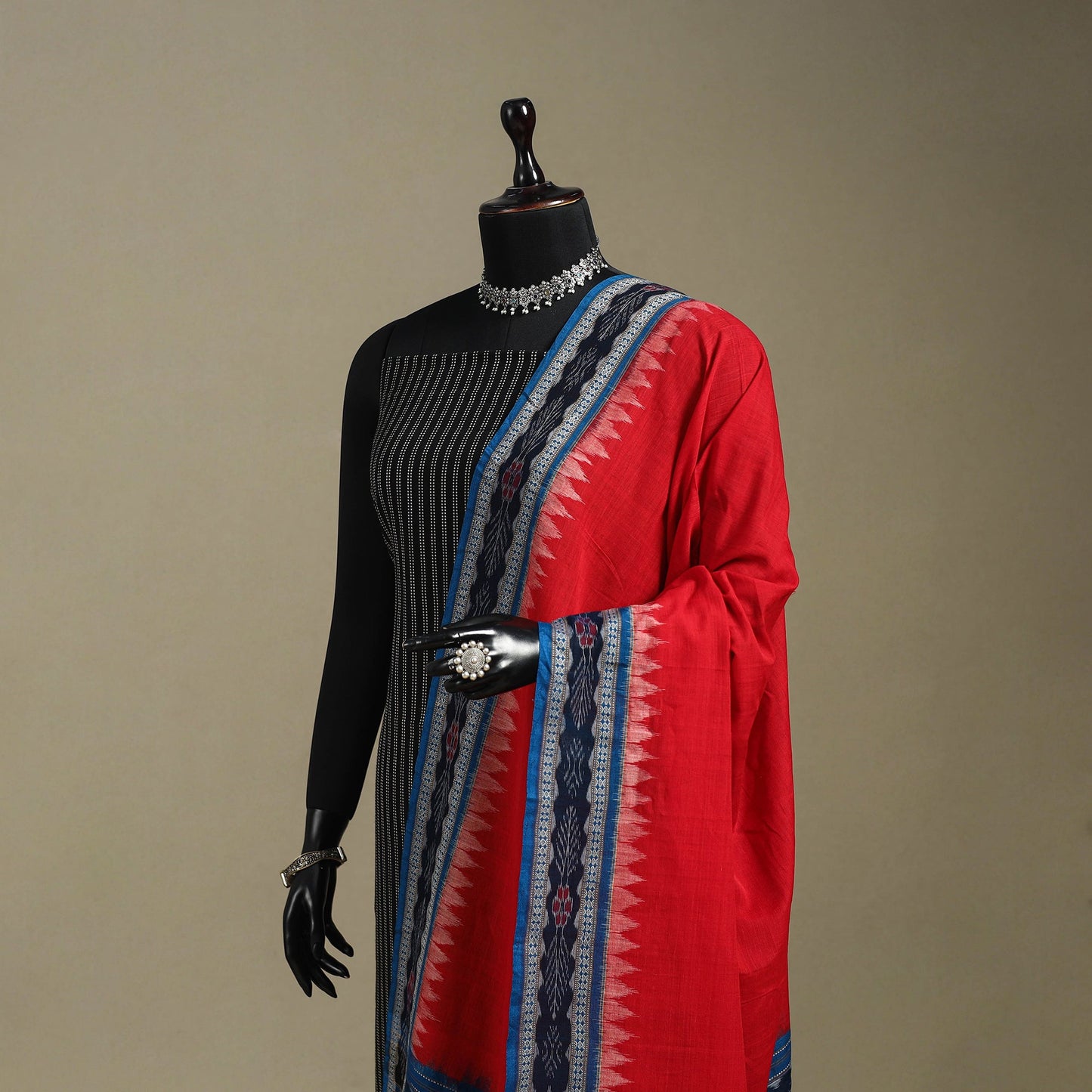 Red - ikat handloom cotton sambalpuri dupatta 43