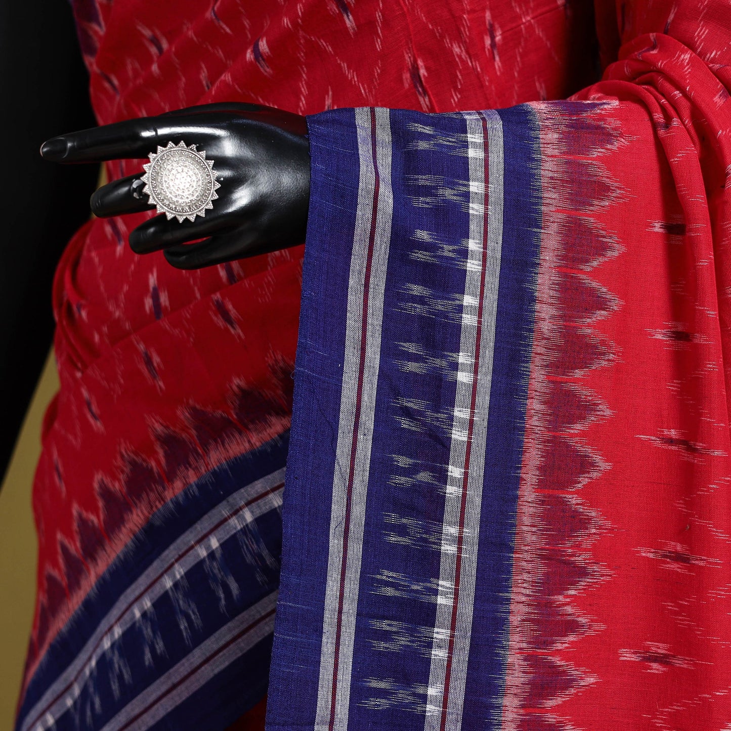 Red - ikat handloom cotton sambalpuri saree 01 - handcrafted